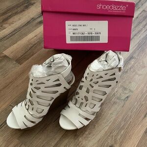 Shoe Dazzle White Cutout Wedge Heels